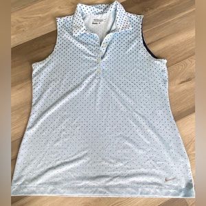 Women’s Nike Golf Large Sleeveless Polo Shirt Blue Polka Dots Tour Performance